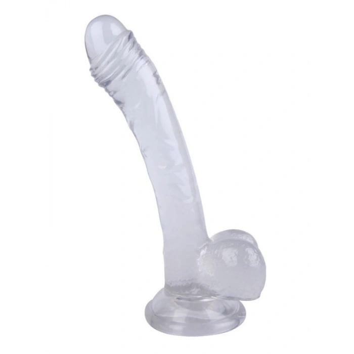 VipMarketim F3 Vantuzlu Testisli Şeffaf Jel Gerçekçi Dildo 19cm