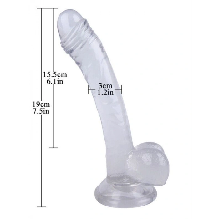 VipMarketim F3 Vantuzlu Testisli Şeffaf Jel Gerçekçi Dildo 19cm