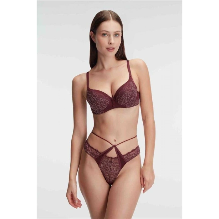 Vipmarketim Fantezi Çiçek Desenli Destekli Balenli Kaplı Dantel Detaylı İç Çamaşırı Takımı