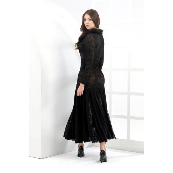 VipMarketim Fantezi̇ Yakasi Tüy Detayli Elbi̇se (Kod:9449)