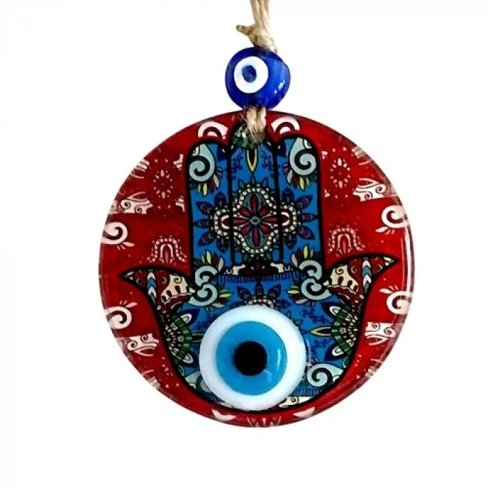VipMarketim Fatma Ana Bereket Eli Desenli Nazar Boncuklu Duvar Süsü 10 Cm Cam Duvar Süsü