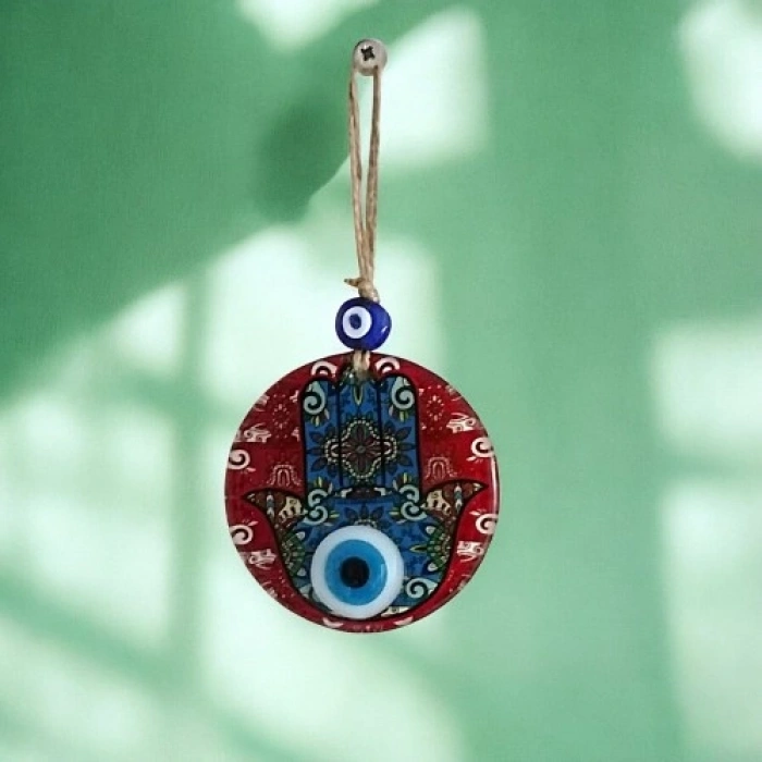 VipMarketim Fatma Ana Bereket Eli Desenli Nazar Boncuklu Duvar Süsü 10 Cm Cam Duvar Süsü