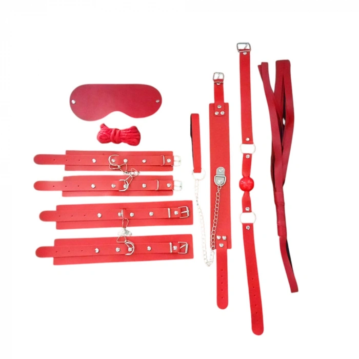 VipMarketim Fetilux 7 Parça Suni Deri Bdsm Fetiş Fantezi Seti - Kırmızı