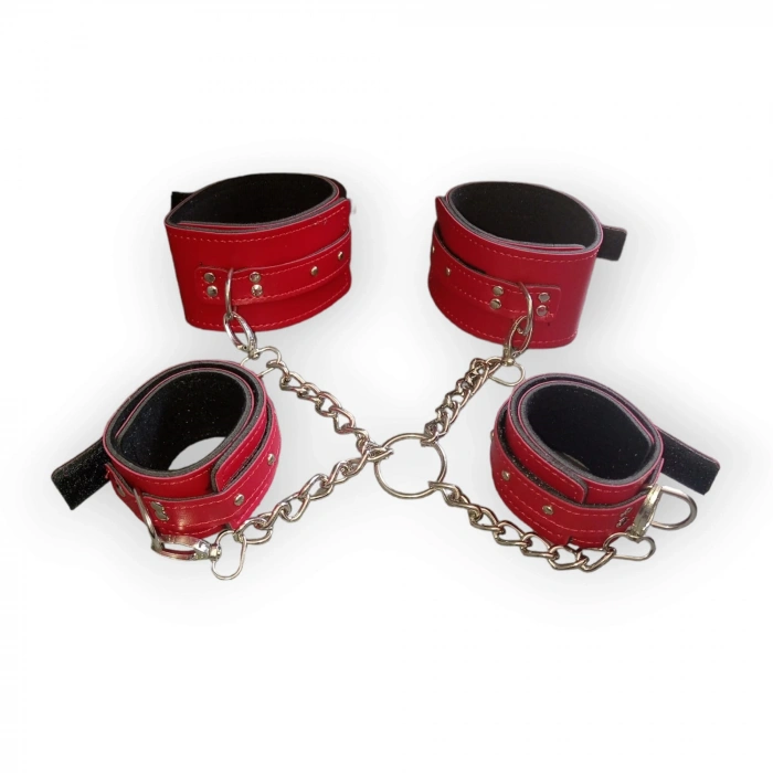 VipMarketim Fetilux Deri Fantezi El Ayak Kelepçe Seti - Kırmızı