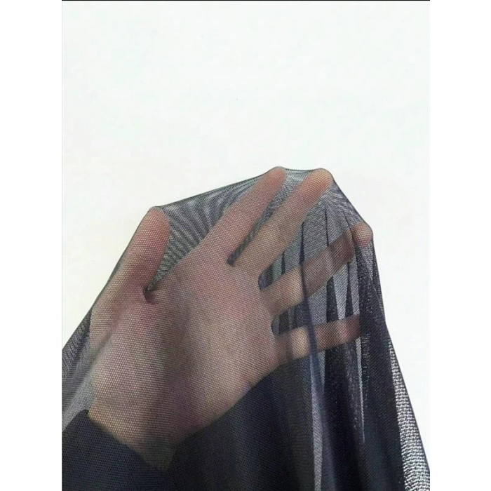 VipMarketim  Fırfırlı Dantel İşlemeli Tül Fantezi Siyah Gecelik