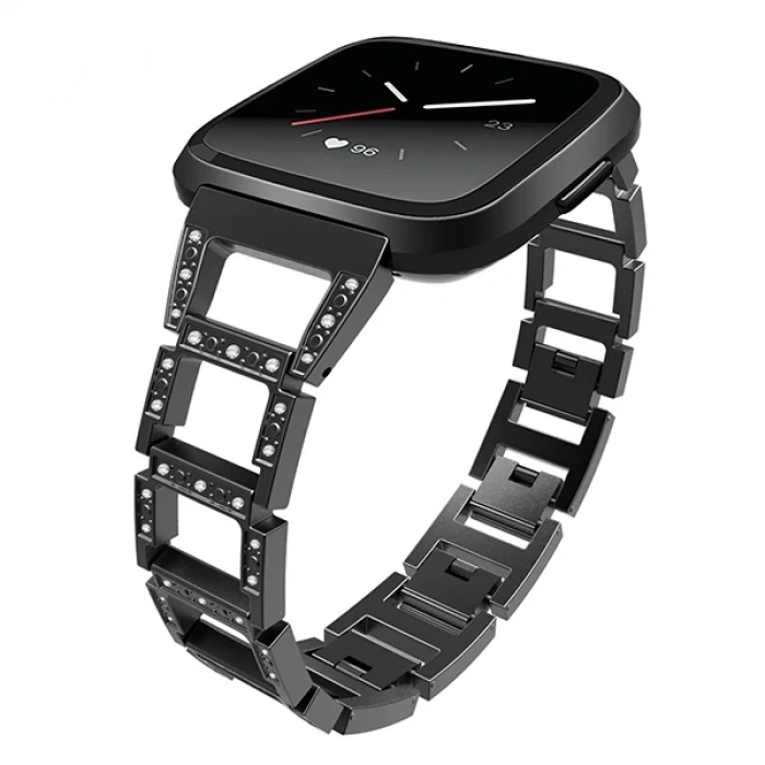VipMarketim Fitbit Versa Metal Diamond İşlemeli Akıllı Saat Kayış Kordon-(5775)