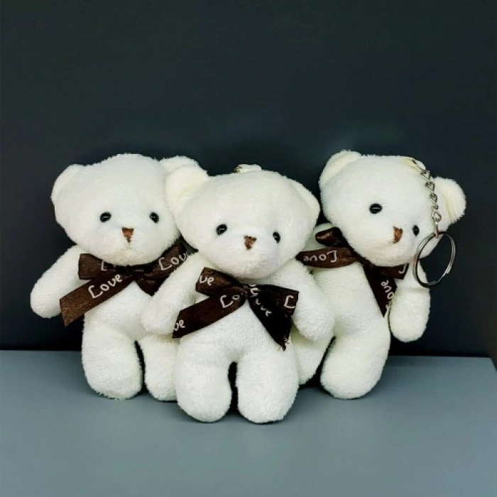 VipMarketim Fiyonklu Krem Renk Ayıcık Anahtarlık