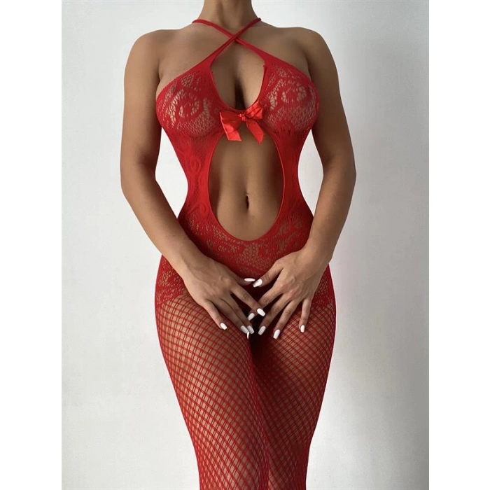 Vipmarketim Fiyonklu Özel Bölgesi Açık Fantezi Vücut Çorabı