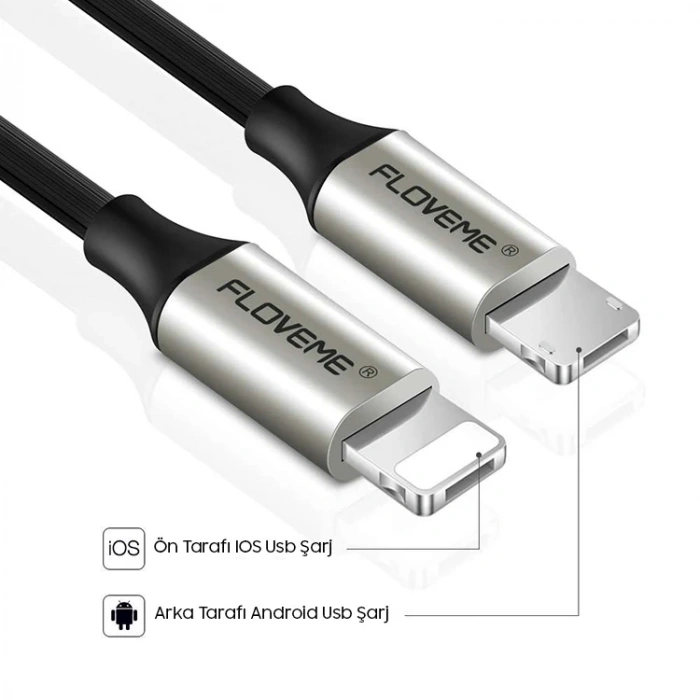 VipMarketim Floveme 2 İn1 İPhone 14-13-1211 Ve Micro Usb Şarj Kablosu-(5775)