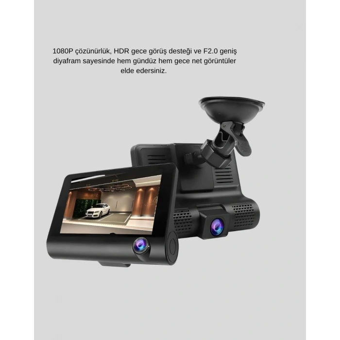 VipMarketim Full HD Araç Kamerası 3’lü 4.0” Ekranlı ve HDR Gece Görüşlü