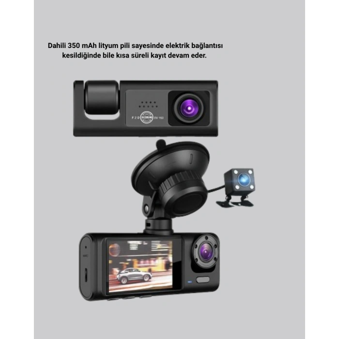 VipMarketim Full HD Üç Kameralı Araç Kamerası 170° Geniş Açılı ve Park Destekli