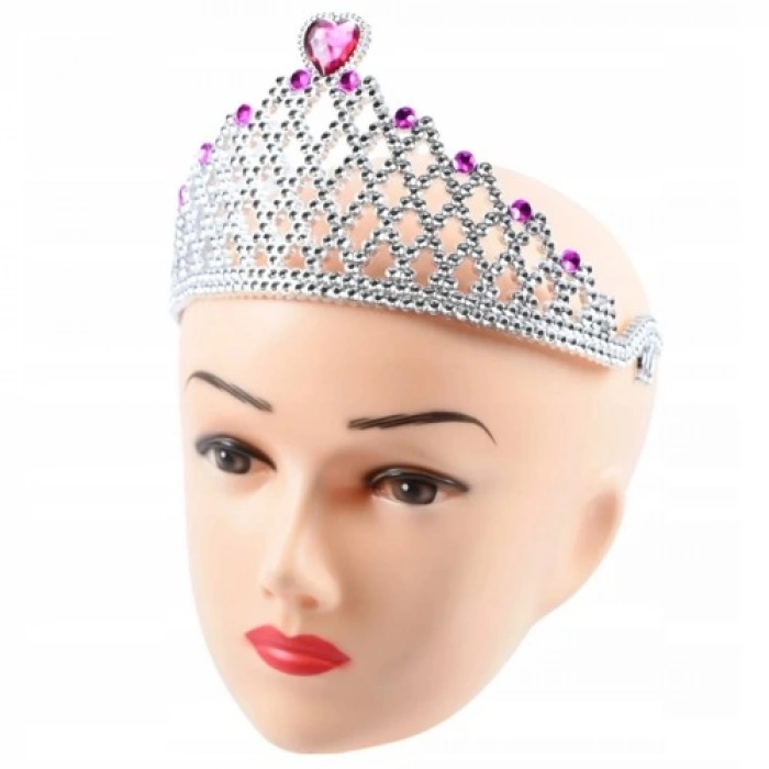 VipMarketim Fuşya Kalpli Gümüş Renk Kraliçe Tacı Prenses Tacı