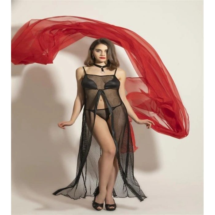 VipMarketim Gallipoli Bayan Gecelik, Boyunluk Ve String Takım (Kod:6092)