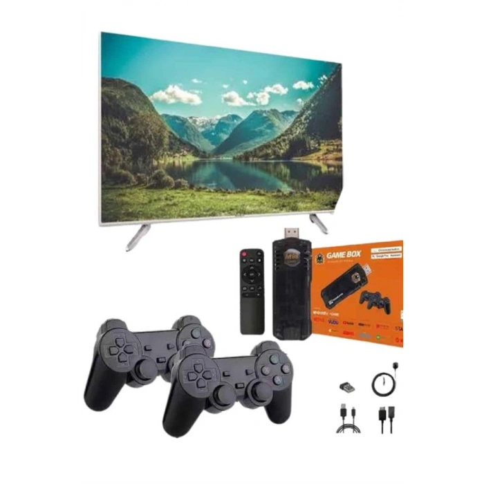 VipMarketim Game Stick Çift Oyun Konsolu Smart TV Game Box 8k Ultra HD 64 Gb