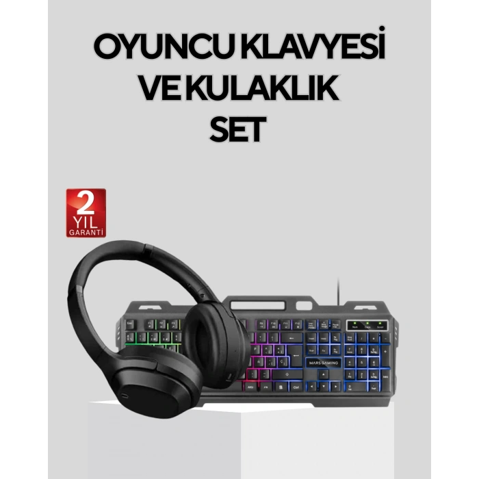 VipMarketim Gaming Set Işıklı Klavye Mouse + Bluetooth 5.2 Kulaklık Oyuncu Paketi