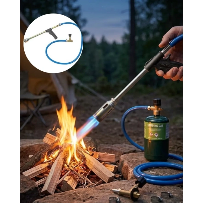 VipMarketim Gazlı Pürmüz Alev Tabancası Hortumlu Profesyonel LPG Yakıcı Mangal Kamp ve Atölye Kullanımı