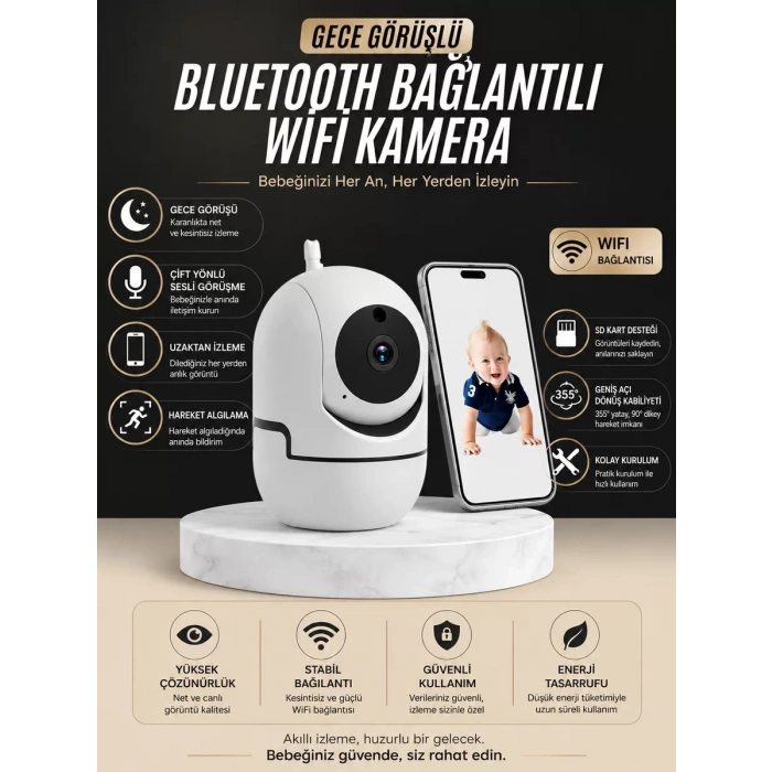 VipMarketim Gece Görüşlü Bebek Kamerası Telefondan Canlı Takip Özellikli