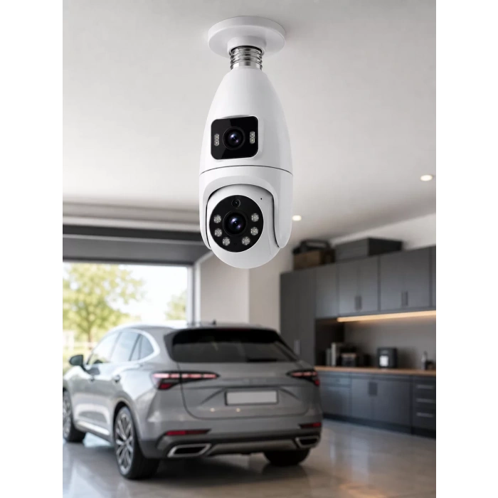 VipMarketim Gece Görüşlü Çift Lens Wi-Fi Ampul Kamera Mobil Takip Destekli