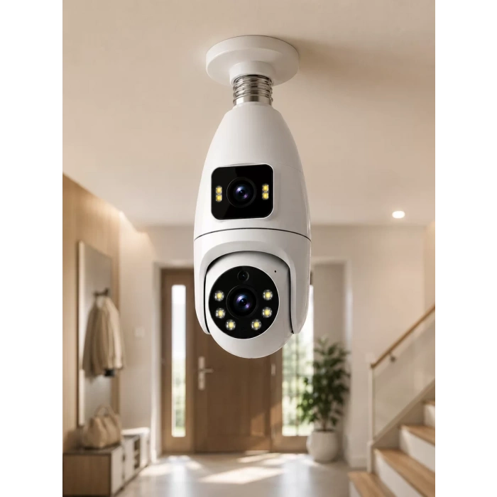 VipMarketim Gece Görüşlü Çift Lens Wi-Fi Ampul Kamera Mobil Takip Destekli