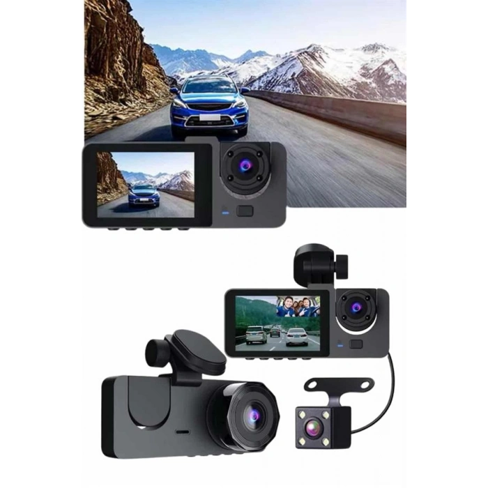 VipMarketim Gece Görüşlü DVR 3 Lensli Araç İçi Sürüş Kamerası Video Kaydedici