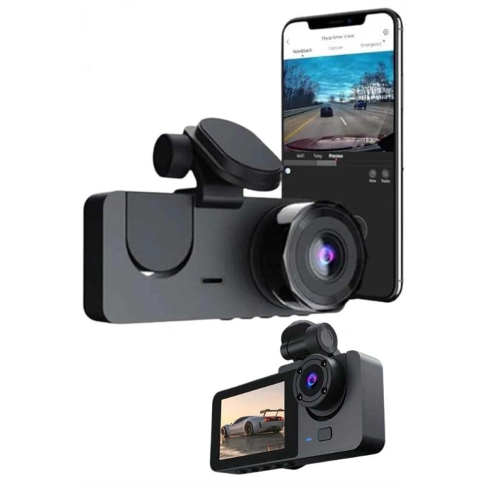VipMarketim Gece Görüşlü DVR 3 Lensli Araç İçi Sürüş Kamerası Video Kaydedici