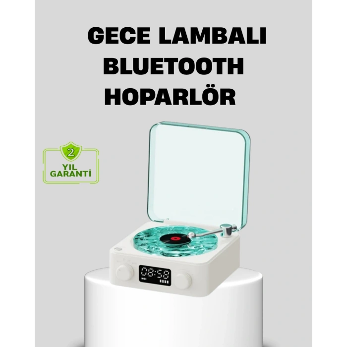 VipMarketim Gece Lambası Stereo Bluetooth Hoparlör Dijital Saatli Vintage Tasarım Çok Fonksiyonlu