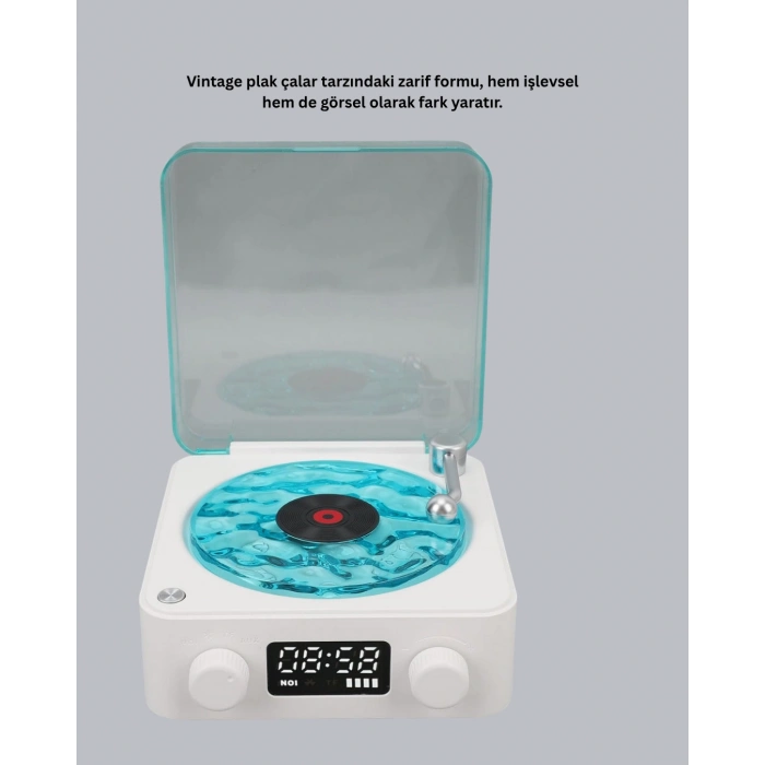 VipMarketim Gece Lambası Stereo Bluetooth Hoparlör Dijital Saatli Vintage Tasarım Çok Fonksiyonlu