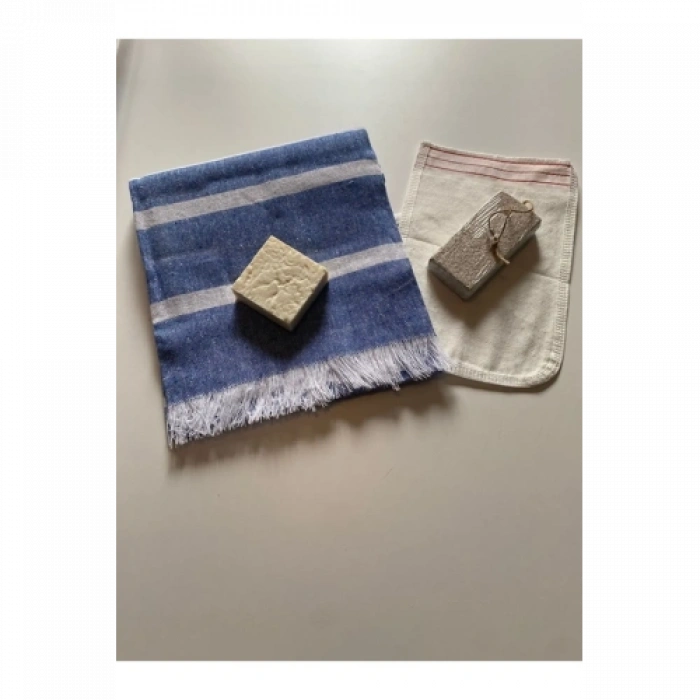 VipMarketim Gelin Hamamı Seti, Premium Peştemal , Ponza Topuk Taşı, Doğal Zeytinyağı Sabun, Kese 4lü Set