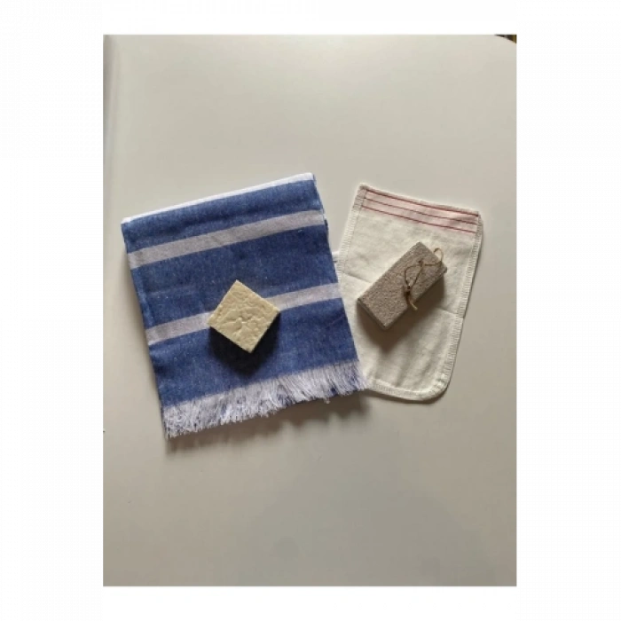 VipMarketim Gelin Hamamı Seti, Premium Peştemal , Ponza Topuk Taşı, Doğal Zeytinyağı Sabun, Kese 4lü Set