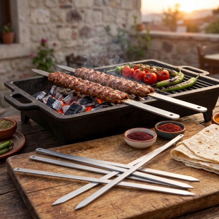 VipMarketim Geniş Yassı Metal Adana Kebap Şişi - 50 cm
