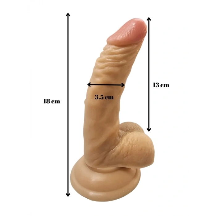 VipMarketim Gerçekçi Testisli Melez Eğik Dildo 18cm