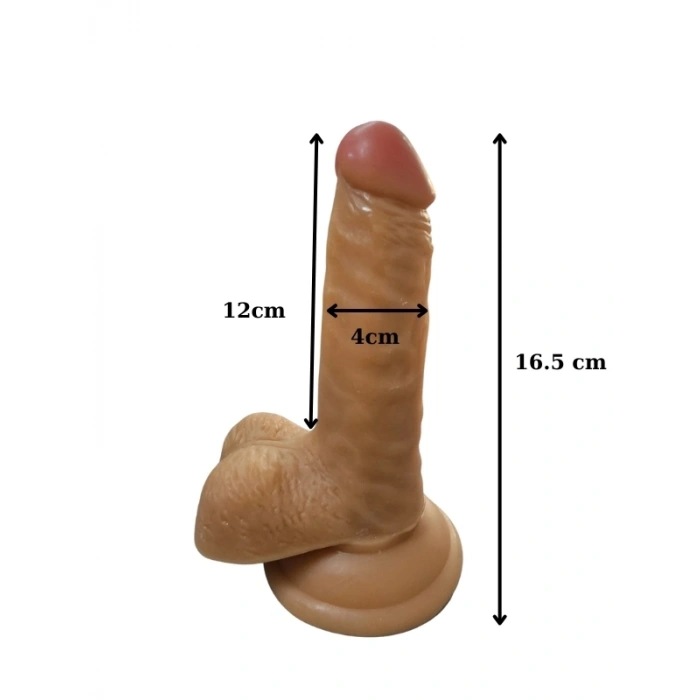 VipMarketim Gerçekçi Testisli Vantuzlu Melez Dildo 16.5cm