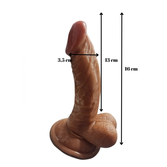 VipMarketim Gerçekçi Testisli Vantuzlu Melez Dildo 16cm