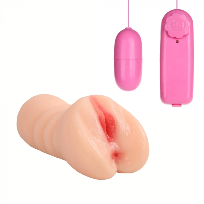 VipMarketim Gerçekçi Titreşimli Suni Vajina Anal Çift Girişli Mastürbatör