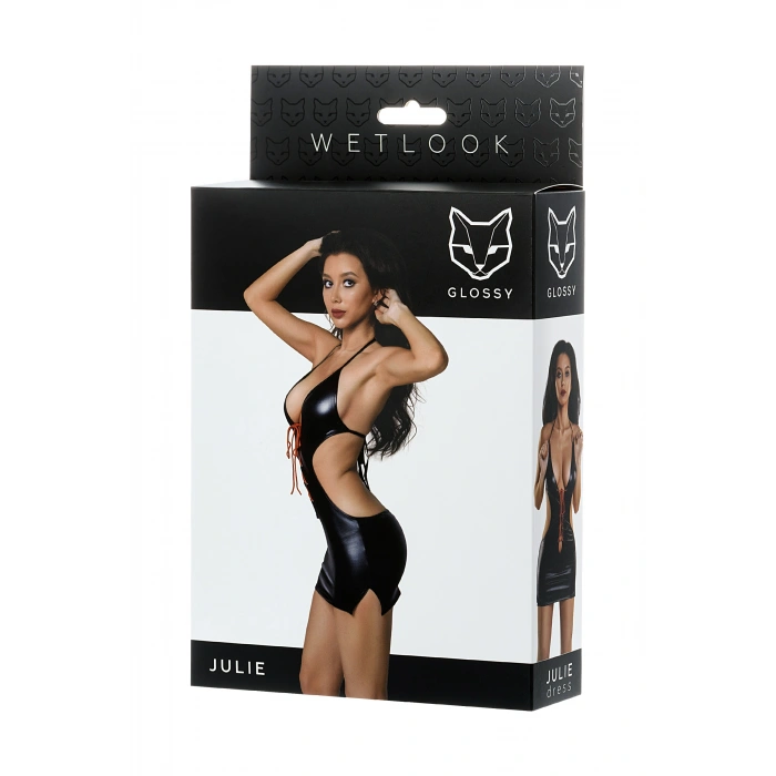 VipMarketim Glossy JULİE Kırmızı Bağcıklı Deri Elbise, Wetlook, siyah, XL