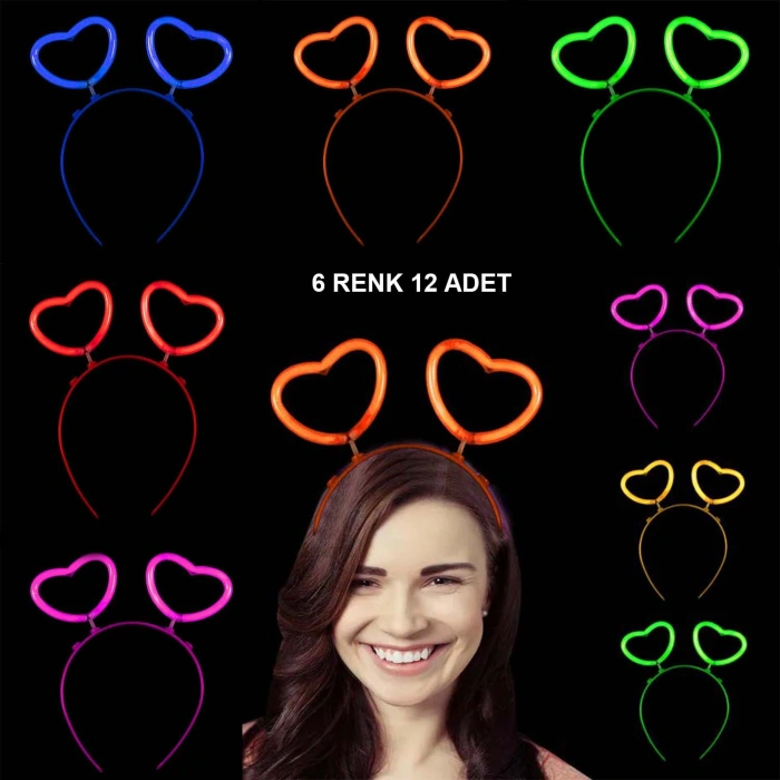 VipMarketim Glow Stick Karanlıkta Yanan Fosforlu Kalp Taç 12 Adet