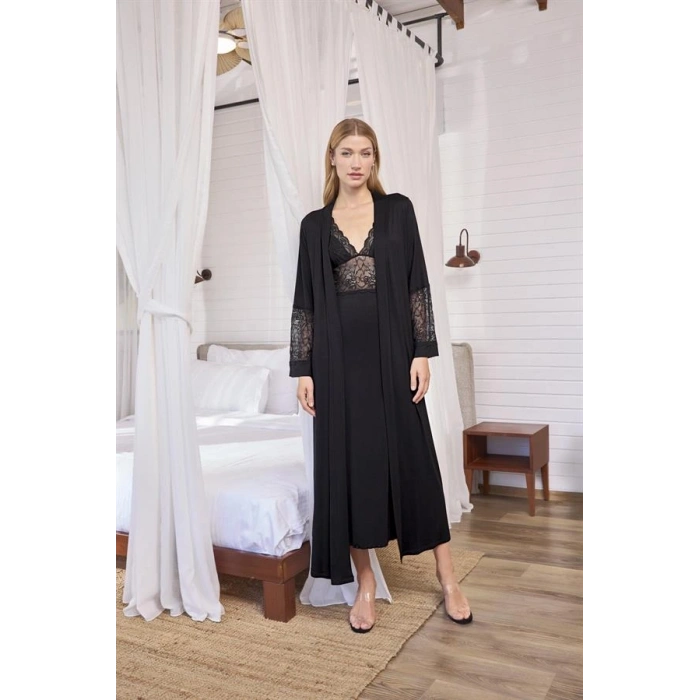 VipMarketim Göğüs Ve Sırt Dekolteli Dantelli Sabahlık Takımı