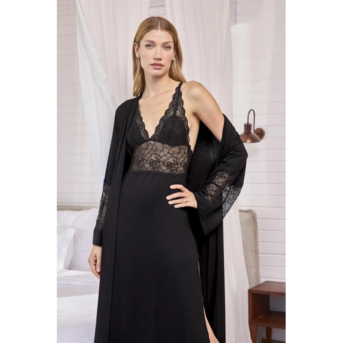 VipMarketim Göğüs Ve Sırt Dekolteli Dantelli Sabahlık Takımı