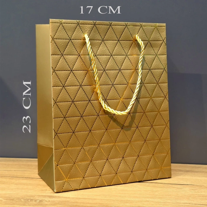 VipMarketim Gold Geometrik Desenli Orta Boy Karton Hediye Çantası
