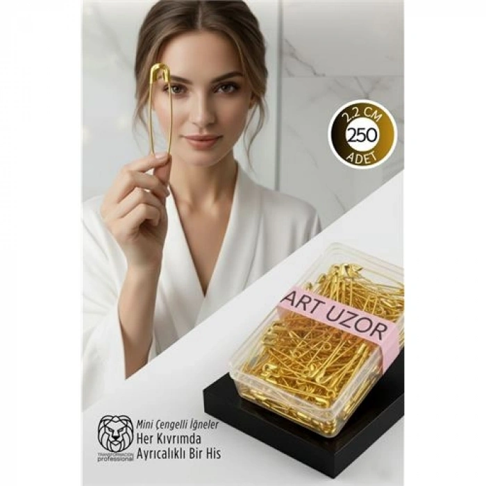 VipMarketim Gold Mini Çengelli İğne Seti 250 Adet - 2.2 cm Paslanmaz Metal Tasarım Hobi ve Terzi Aksesuarı