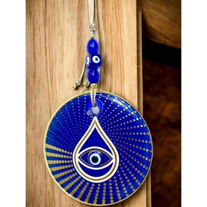 VipMarketim Gold Puantiyeli Mavi Cam Nazar Boncuklu Göz Duvar Süsü