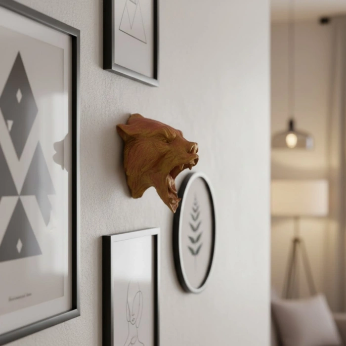 VipMarketim Gold Red Jaguar Başı Duvar Aksesuarı Asılabilir Dekoratif 20x16 cm