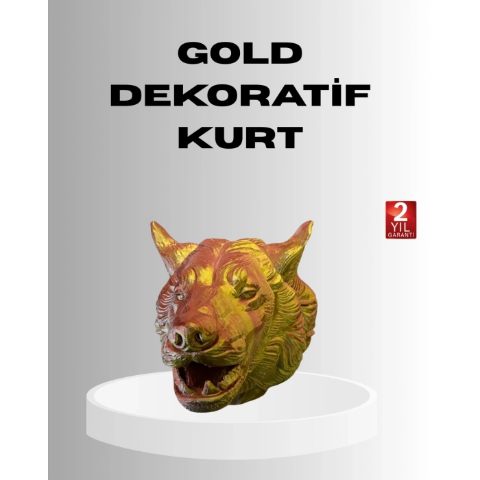 VipMarketim Gold Renk 3D Kurt Başı Duvar Dekoru