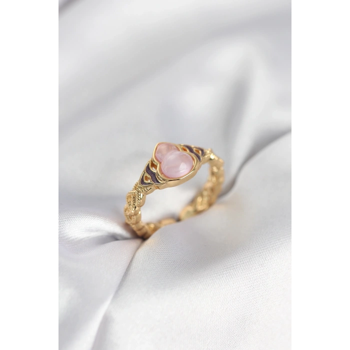 VipMarketim Gold Renk Pembe Damla Model Kadın Yüzük 5886