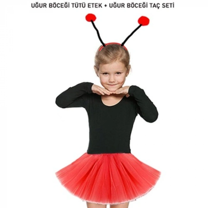 VipMarketim Gösteriler İçin Kırmızı Uğur Böceği Tütü Etek ve Kırmızı Uğur Böceği Taç Seti