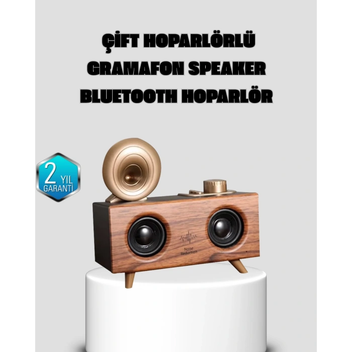 VipMarketim Gramafon Tasarımlı Bluetooth Hoparlör 3D Ses Teknolojili Çok Fonksiyonlu
