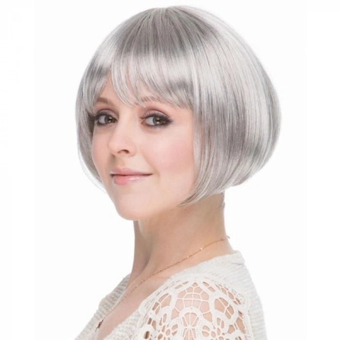VipMarketim Gri Gümüş Renk Düz Kesim Astarlı Küt Parti Peruğu