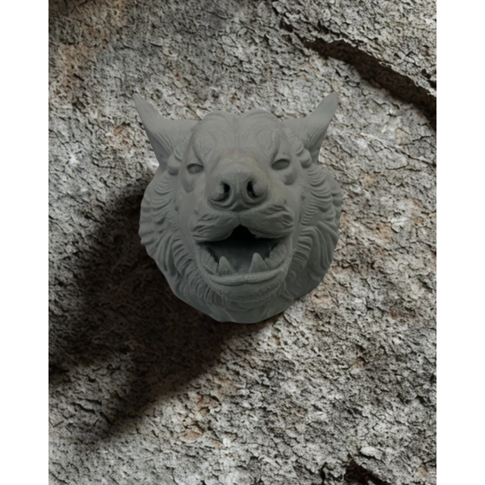 VipMarketim Gri Kurt Duvar Dekoru Asılabilir Dekoratif Heykel Tasarım