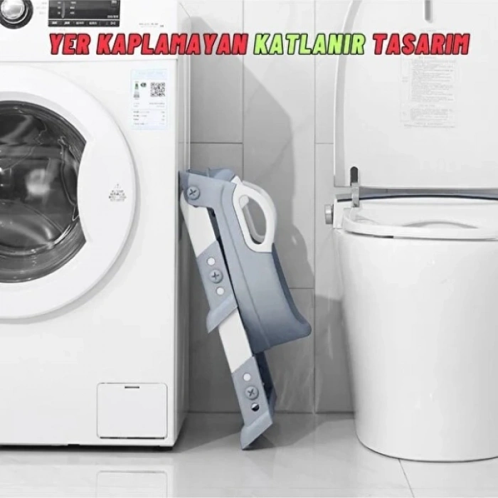 VipMarketim Gri Merdivenli Çocuk Klozet Tuvalet Eğitimi Aparatı