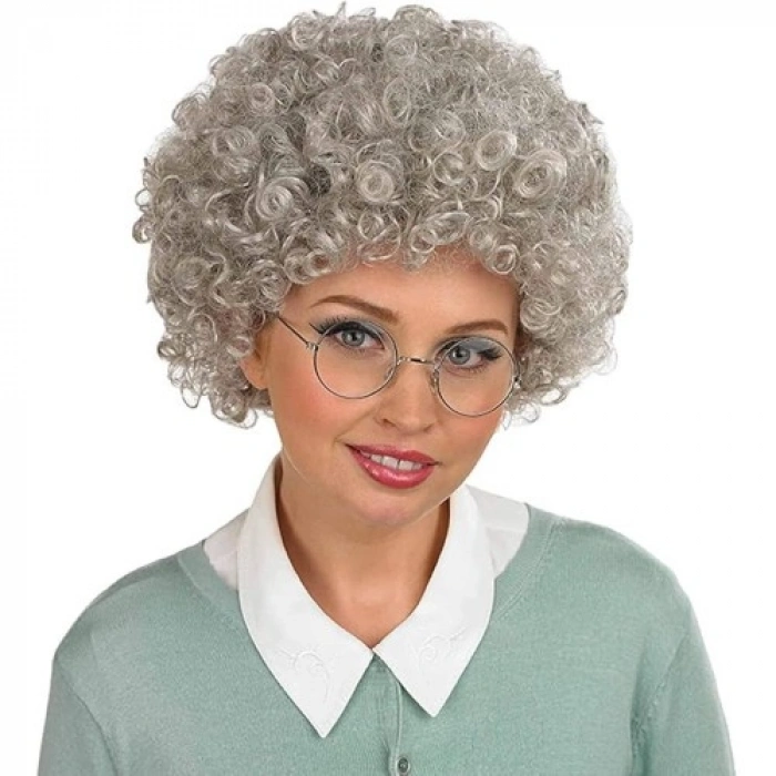 VipMarketim Gri Renk Kabarık Bonus Peruk Afro Takma Saç